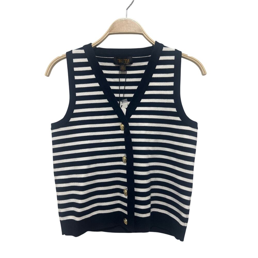 Truth by Republic Coastal Cruise Navy White Gold Buttons Sweater Vest Small NWT